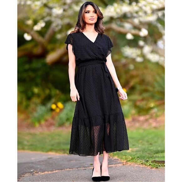 NEW BTFBM Boho Wrap V Neck Ruffle Belted Midi Dress M - Picture 5 of 5